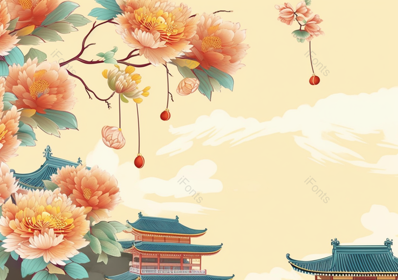中国风淡雅国潮风花丛中秋灯笼工笔画植物手绘背景,插画/手绘图,插画/手绘图库,插画/手绘图下载,插画/手绘